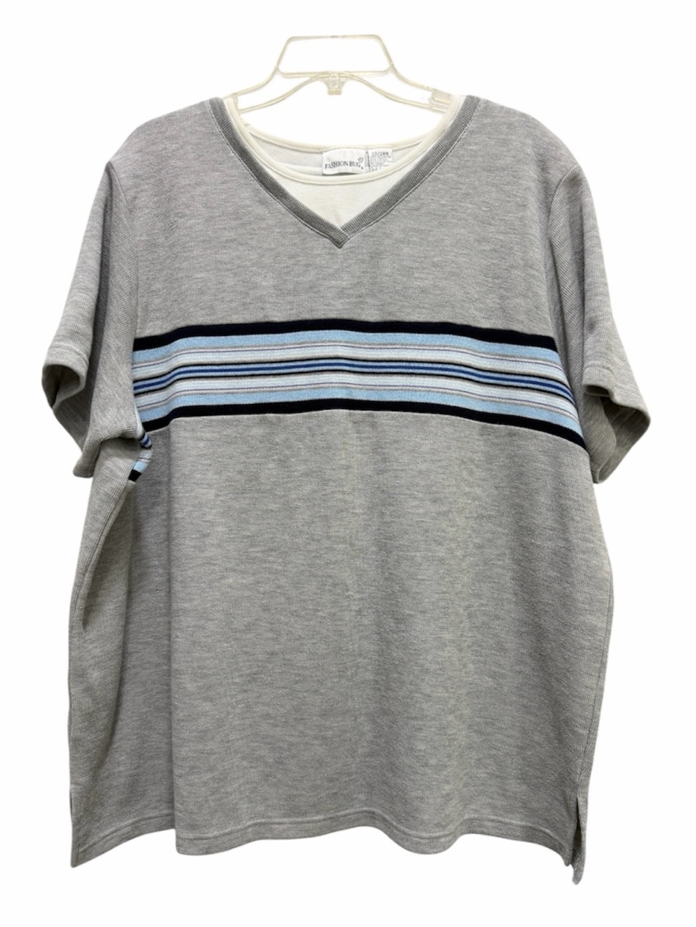 Fashion Bug Womens Grey Short Sleeve Striped Sweater Top Size 22/24W
